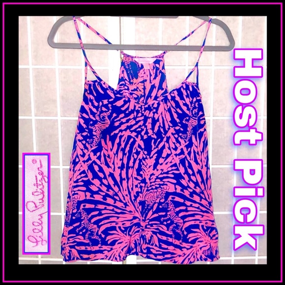 Lilly Pulitzer Tops - Lilly Pulitzer Silk Tank Spaghetti Strap Swing Racer Back Shell Pink Blue XS